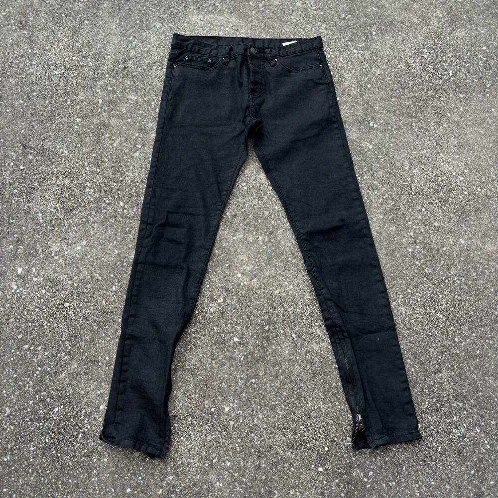 Mnml Jeans Mens 31x31 Black Dark Wash Wax Cotton Spandex Skinny Fit Zipper Leg